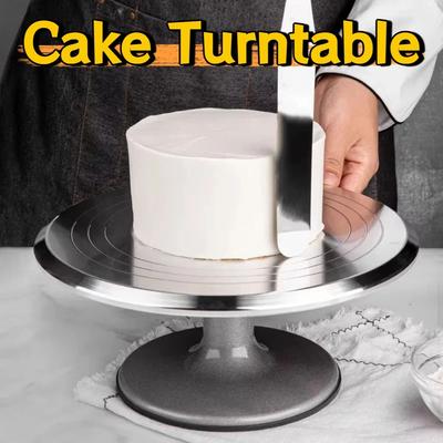 Aluminum Alloy Cake Turntable 10inch Smooth Rotation Cake Decorating Holder Heavy Duty Silicone Bottom Revolving Dessert Stand