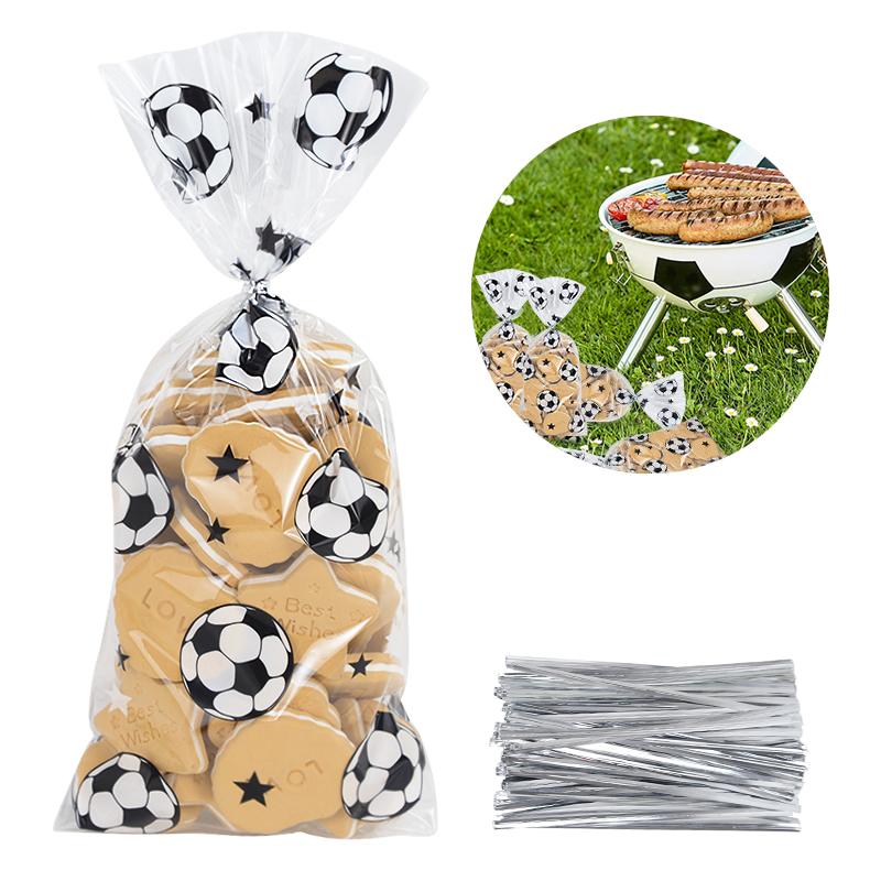 50/100pcs Soccer Treat Bags Football Party Cookie Candy Gift Bag with Ties Kids Sports Theme Birthday Decoration Favors Supplies 50pcs