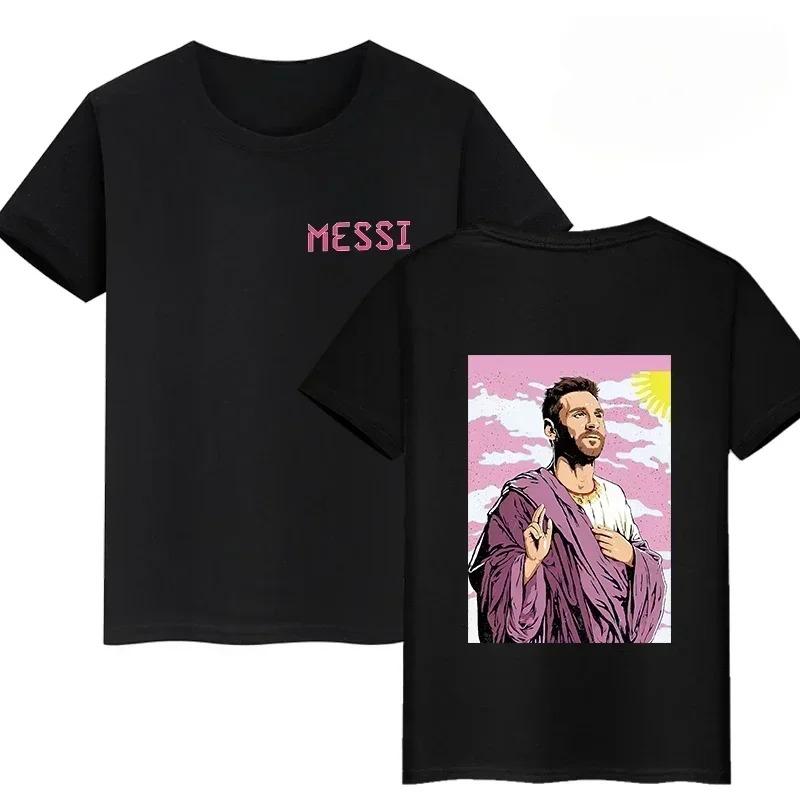 Lionel Messi #10 GOAT Argentina Double-Sided Print T-Shirt, Unisex Soccer Fan Streetwear Tee, 100% Cotton Casual Football Top