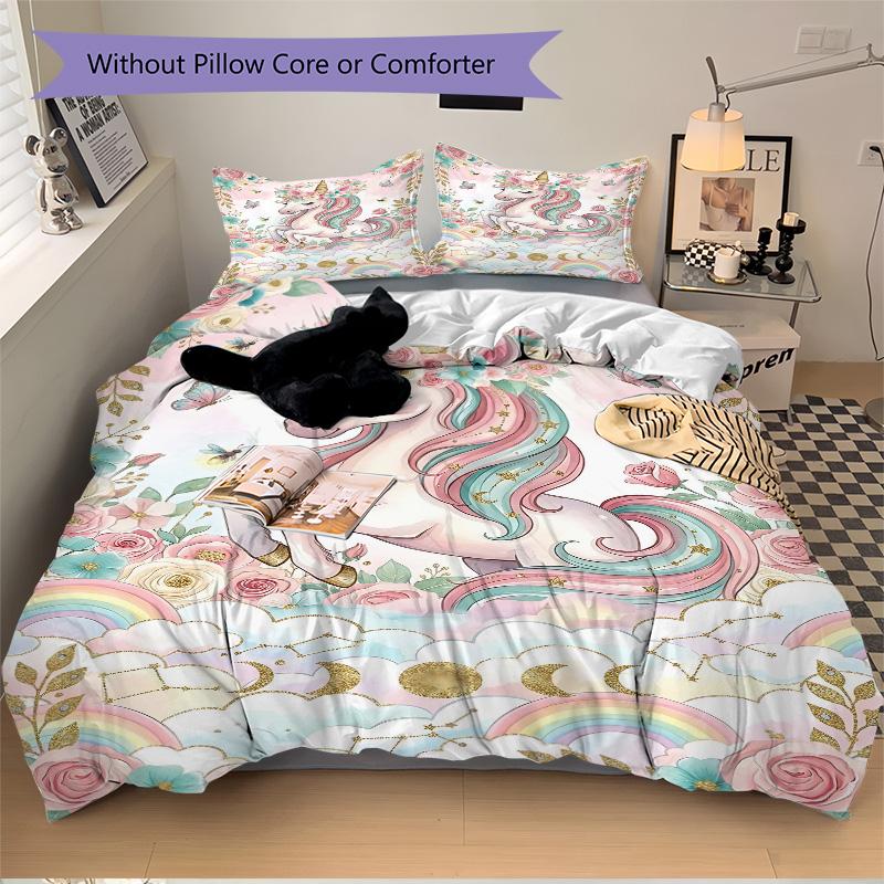 Fantasy Unicorn Garden Print 3Pcs Bedding Setduvet Cover With 2 Bedropillowcase Home Birthday Gift