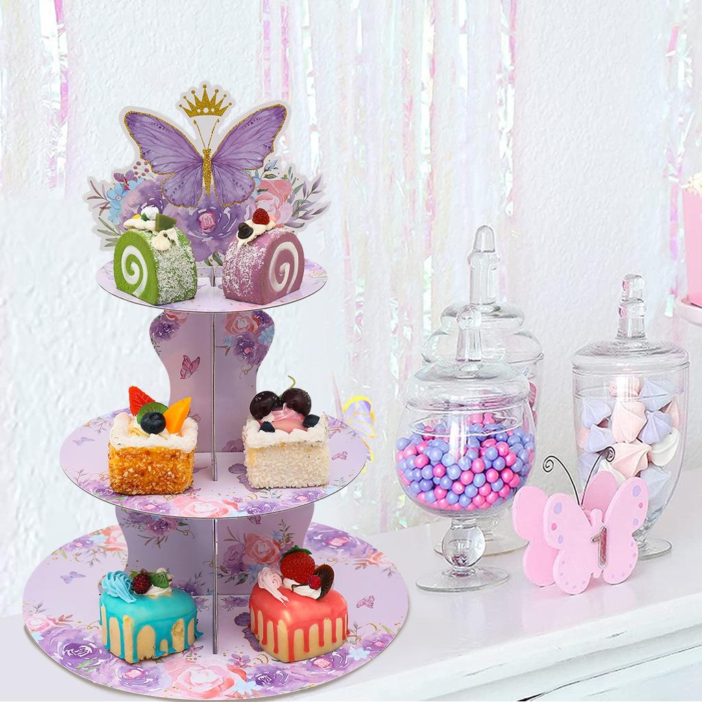 Purple Butterfly Cake Stand Butterfly Theme Birthday Party Decoration Kids Girl Baby Shower Wedding Party Supplies Cake Decor