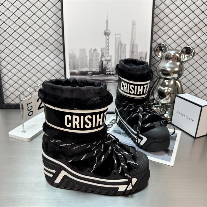 CD thick-soled heightening fashionable versatile snow boots women's 2026 winter moon boots waterproof and non-slip fluffy boots black