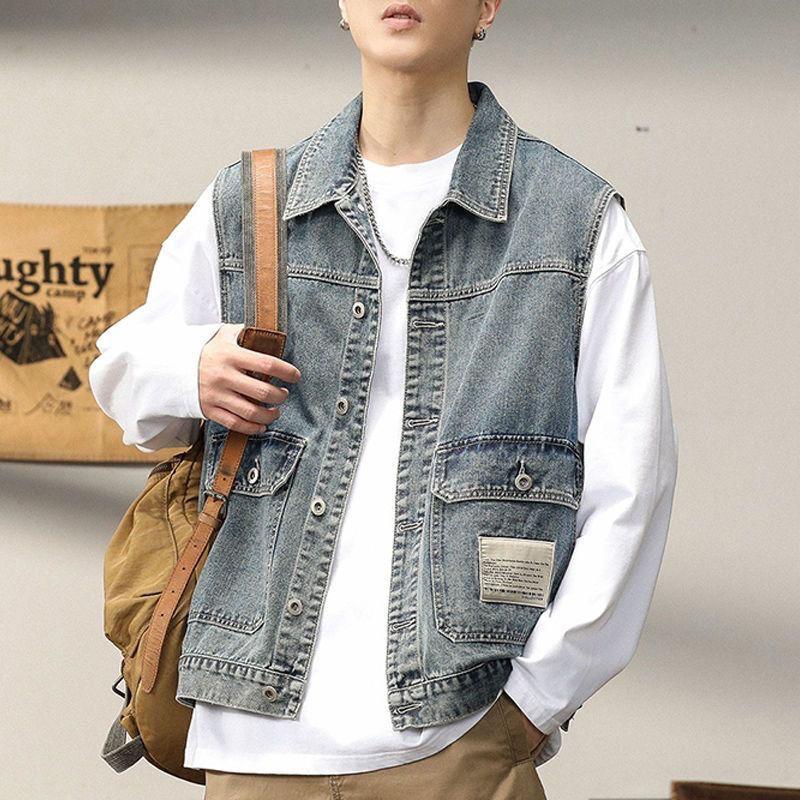 Summer Wasteland Style Denim Vest Men's American Retro Loose Handsome Tooling Jacket Trend All-match Waistcoat Vest