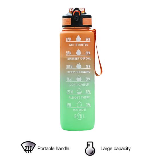 1000ML spor su şişesi motivasyon pipetli şişe zaman işaretleyici ile sızdırmaz içme suyu şişesi ev için açık