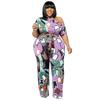 MY902 Plus Size Womens Off-Shoulder Printed Jumpsuit With Belt 2025 Knit Romper In Orange Beige Lavender Yellow Blue 1XL5XL