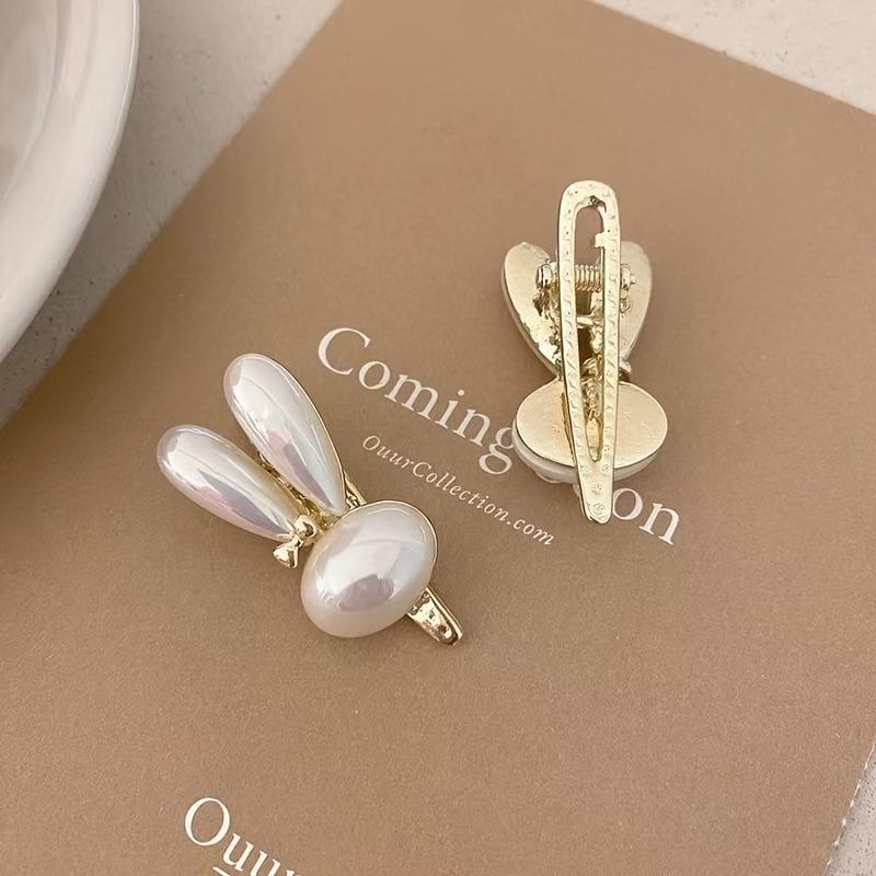 

2pcs Fashion Bunny Pearl Clips for Women | Cute and Sweet Metal Hair Additions with Imitation Pearls for Party