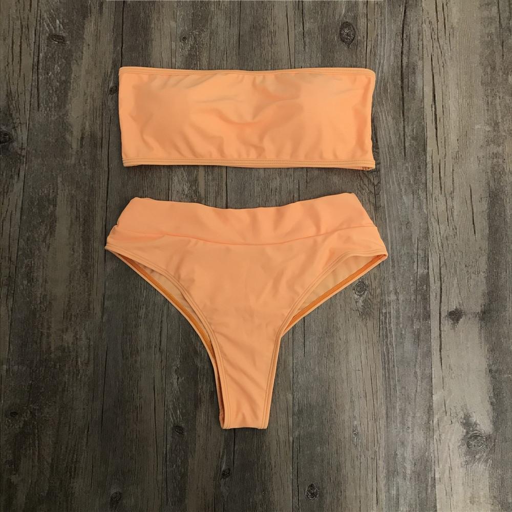 Moterų maudymosi kostiumas Vienspalvis vamzdelio tipo viršus Push Up maudymosi kostiumas Seksualus bikini Aukšto juosmens Brazilijos paplūdimio drabužiai Maudymosi kostiumai