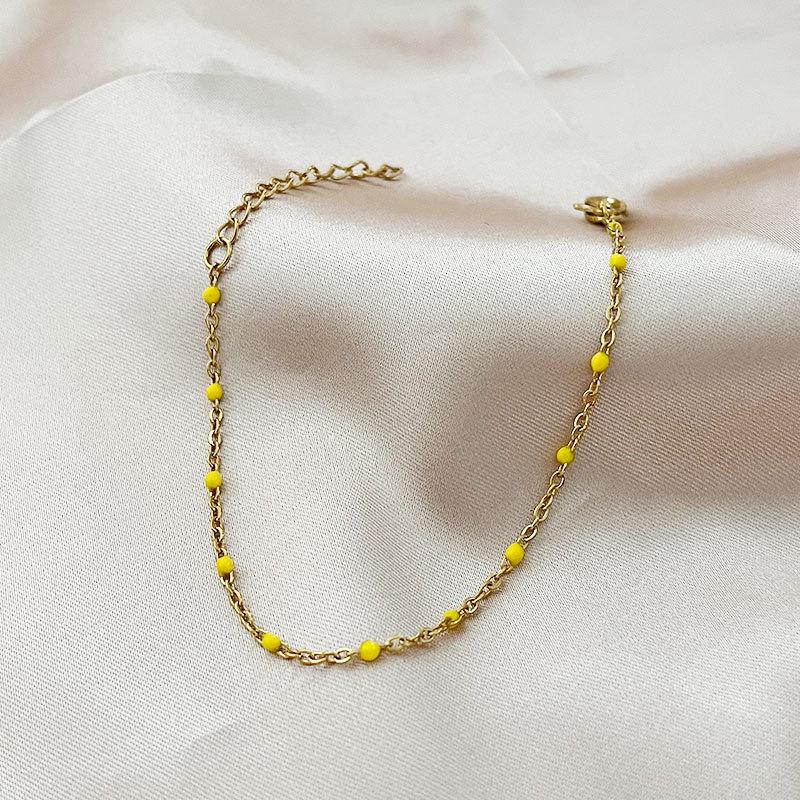 Gold Purple Beaded Chain Bracelet – Dainty Enamel Bead Minimalist Jewelry, Sweet Everyday Gift for Women