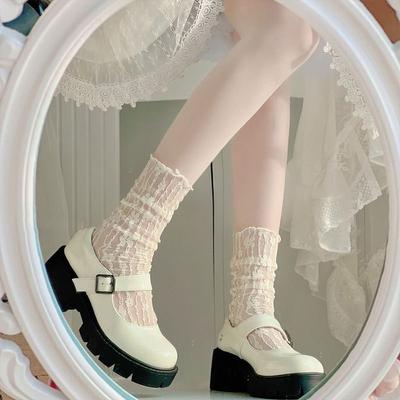 Women's Harajuku Ultra-thin Transparent Floral Lace Socks Sweet Mesh Fishnet Socks Soft Summer Japanese Style Middle Tube Socks