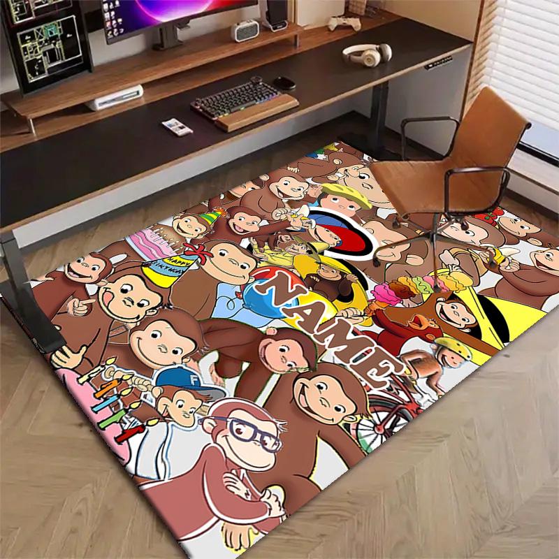 Custom Curious George Mat Personalized Name, Polyester Washable Indoor Entryway Rug, Gift for Christmas, Easter, Thanksgiving Day
