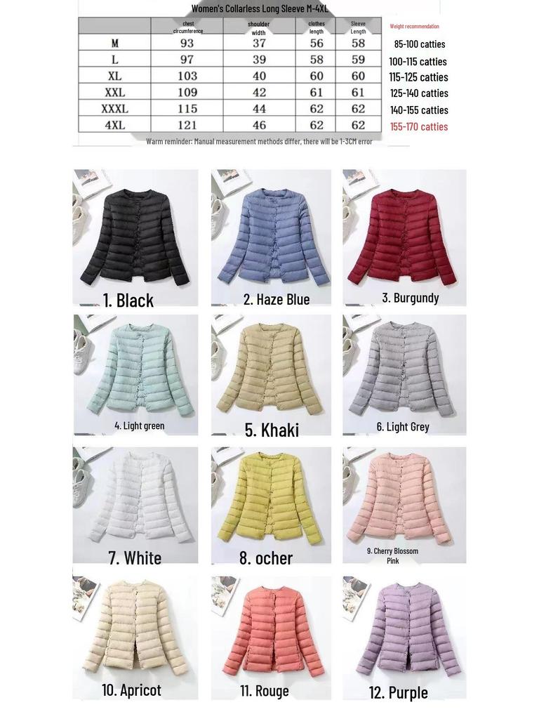 Women's Lightweight Down Jacket - V-Neck, Round Neck, Solid White, Simple Design, Thin & Lightweight Duck Down Coat