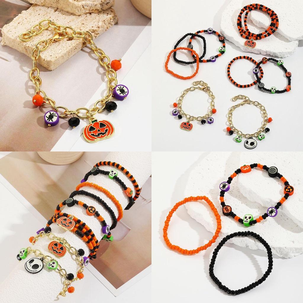 Hot Selling Halloween Pumpkin Skull Pendant Bracelet Set For Women
