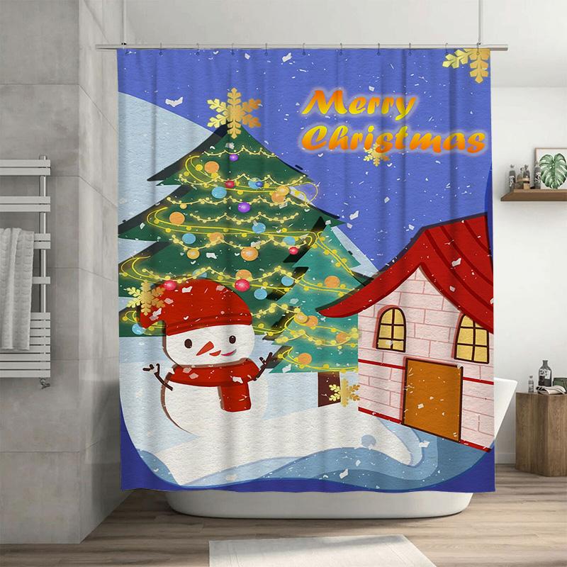 

Tuniu Festive Snowman Winter Wonderland Bathroom Shower Curtain Christmas Holiday Decor Funny Cute W60H190(CM)-1 Pcs