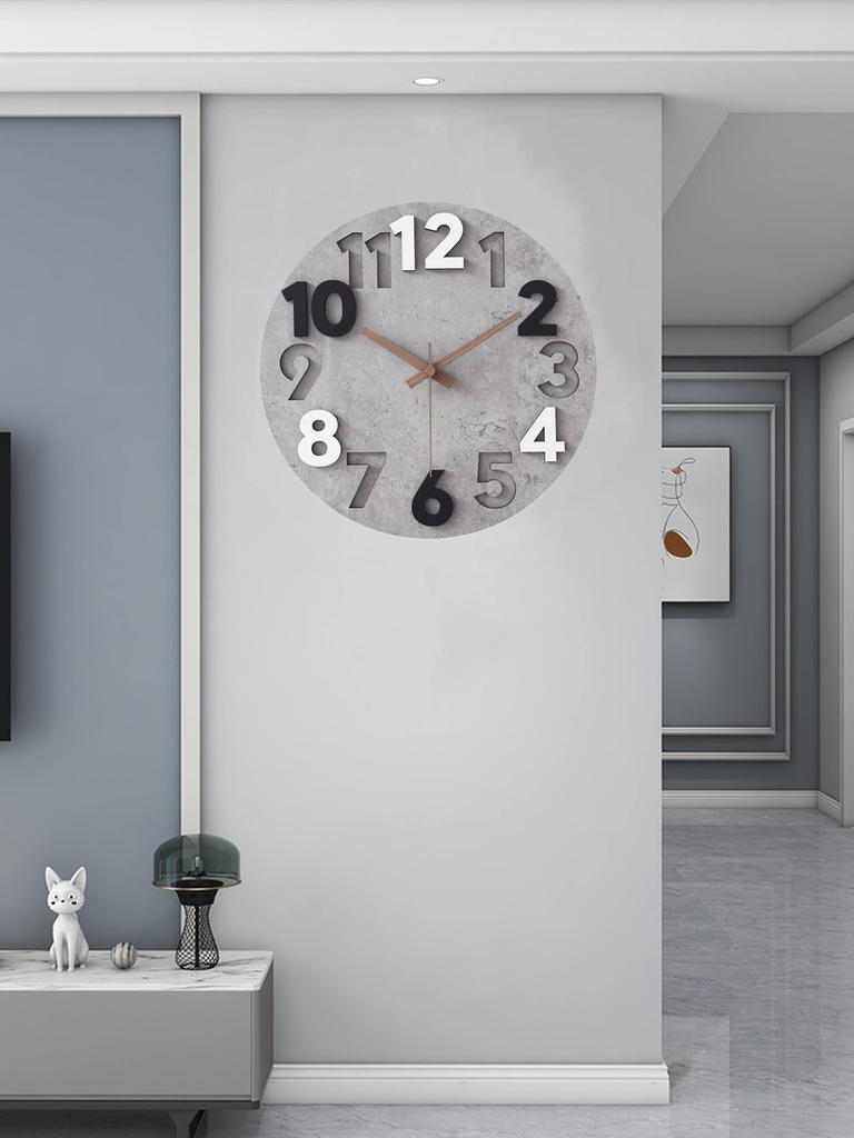 Silent Wall Clock with a Frameless 3D and a Diameter Stone Ideal for or Stylish, Popular, Nordic-inspired, Design, Large, Easy-to-read Numbers,