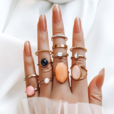 Conjunto de 12 Anéis Femininos da Moda - Anel Feminino Anel de Metal Anel Brilhante Anel de Metal Presente de Feriado