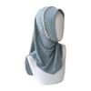Simple Solid Color Beads Hijab Pull On Style Stretchable Head Wraps Quick Drying Shawls Sun Protection Headscarf Girls