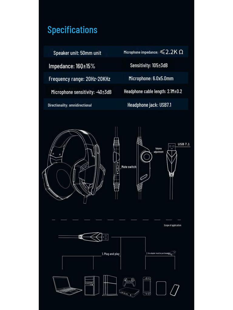 KOTION EACH G2000 Over-Ear Gaming Headset with 7.1 Surround Sound