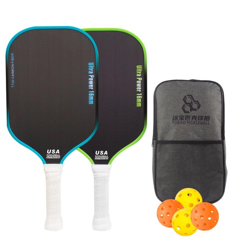 Carbon Fiber Pickleball Paddle Set T700 With Sandblasted Face 2 Paddles 4 Balls 1 Carry Bag Adult Training