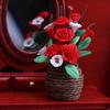 Dollhouse Potted Plant 1:12 Scale Hand-Kneaded Miniature Rattan Flower Pot with Lifelike Petals Leaf Veins Dollhouse Decor Accessory
