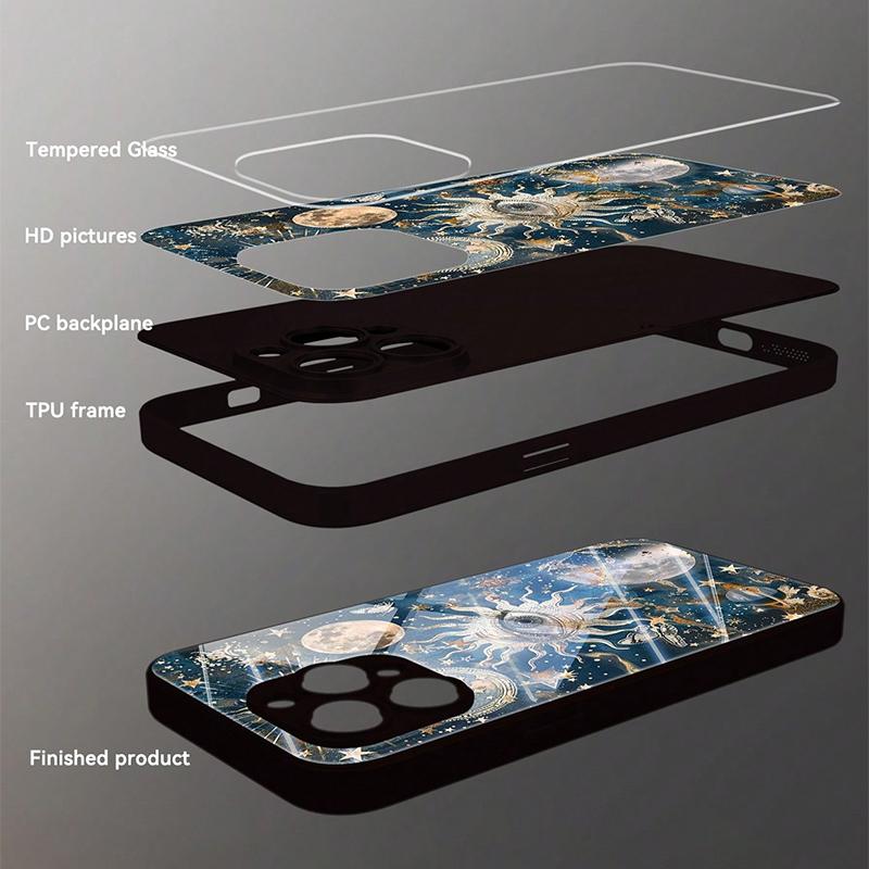Sun Eyes Pattern Tempered Glass Phone Case For iPhone 17 16 Pro Max 15 14 13 12 11 16E 17 Air 7 8 Plus XR XS X Shockproof Cover