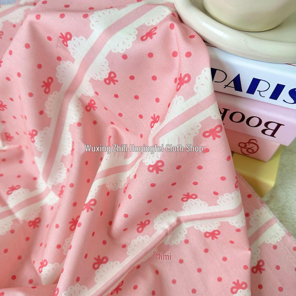 100% Cotton Digital Print Polka Dot Bow & Floral Fabric for Women's, Children's & Family Clothing, Loungewear, Handmade.