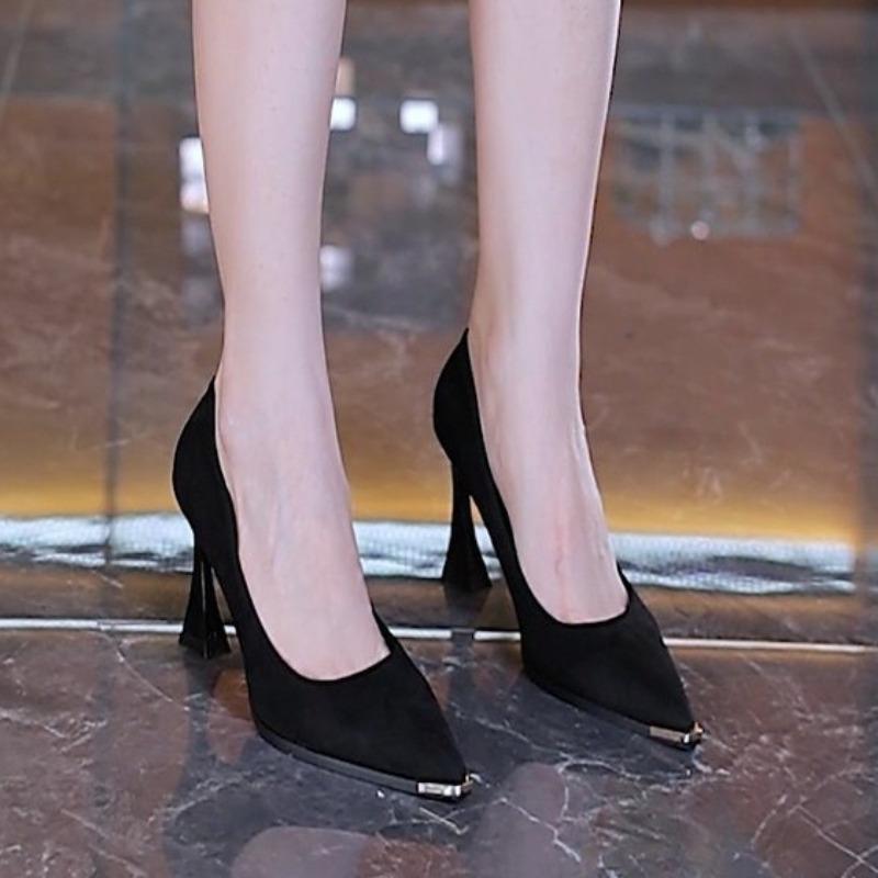 French Pointed Toe High Heels Women's Autumn New Style Low Cut Versatile Thick Heel Fashionable Ladies' Single Shoes