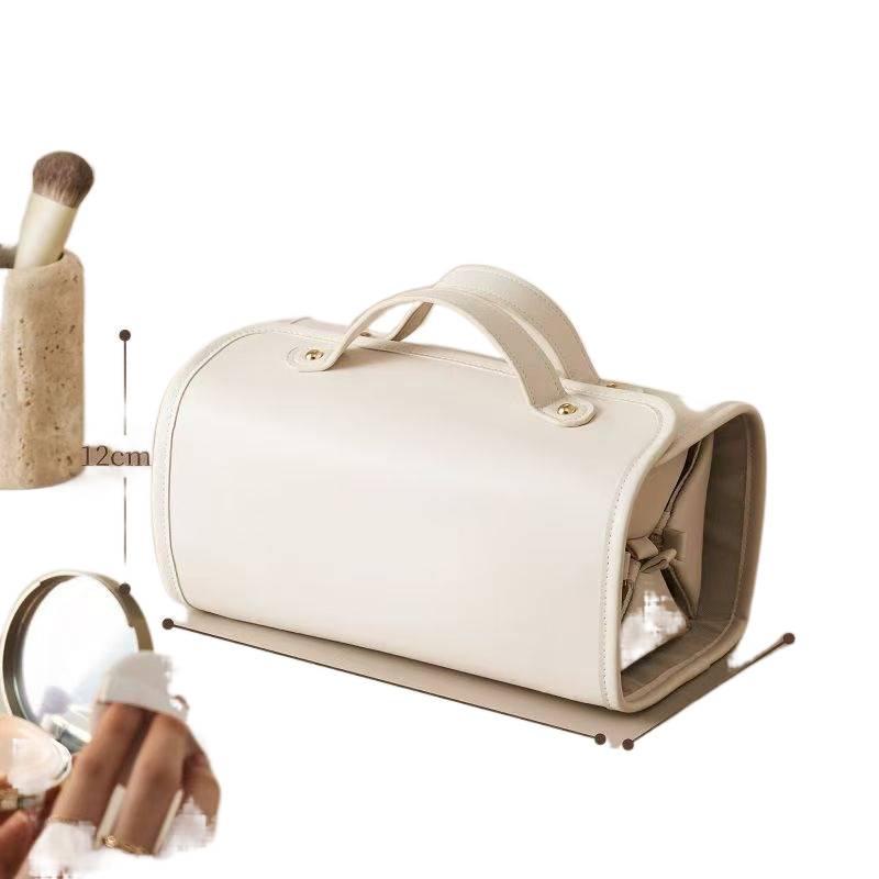 Premium Foldable Leather 4-in-1 Makeup Bag: Detachable, Waterproof, Wet/Dry Separation Toiletry Storage