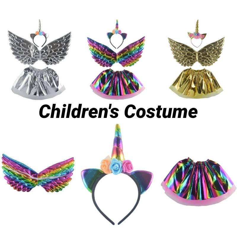 Unicorn Children Costume Headband Skirt Wings Party Clothing Outfit Performance