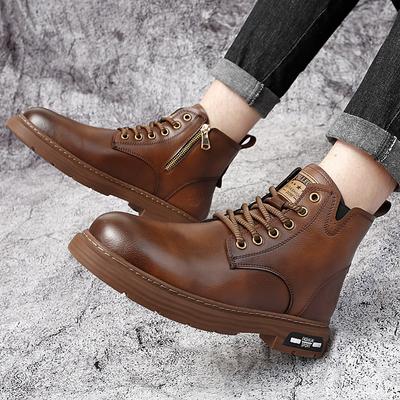 Herrenschuhe aus echtem Leder zum Schnüren, High-Top-Modeschuhe, bequeme Motorradstiefel, Streetstyle, lässige Herren-Knöchelstiefel