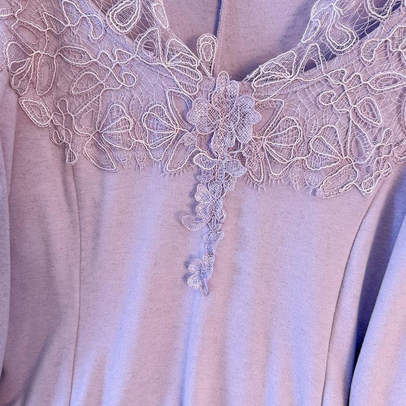 Großformat Damen Winter Neuer Stil Elegant und Sanft Spitze V-Ausschnitt Gestricktes Kleid