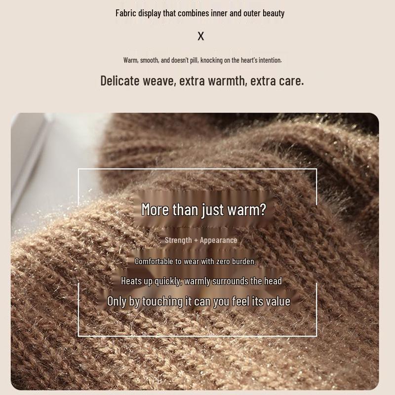 Women's Double-Layer Fleece-Lined Wool Knit Hat and Scarf 