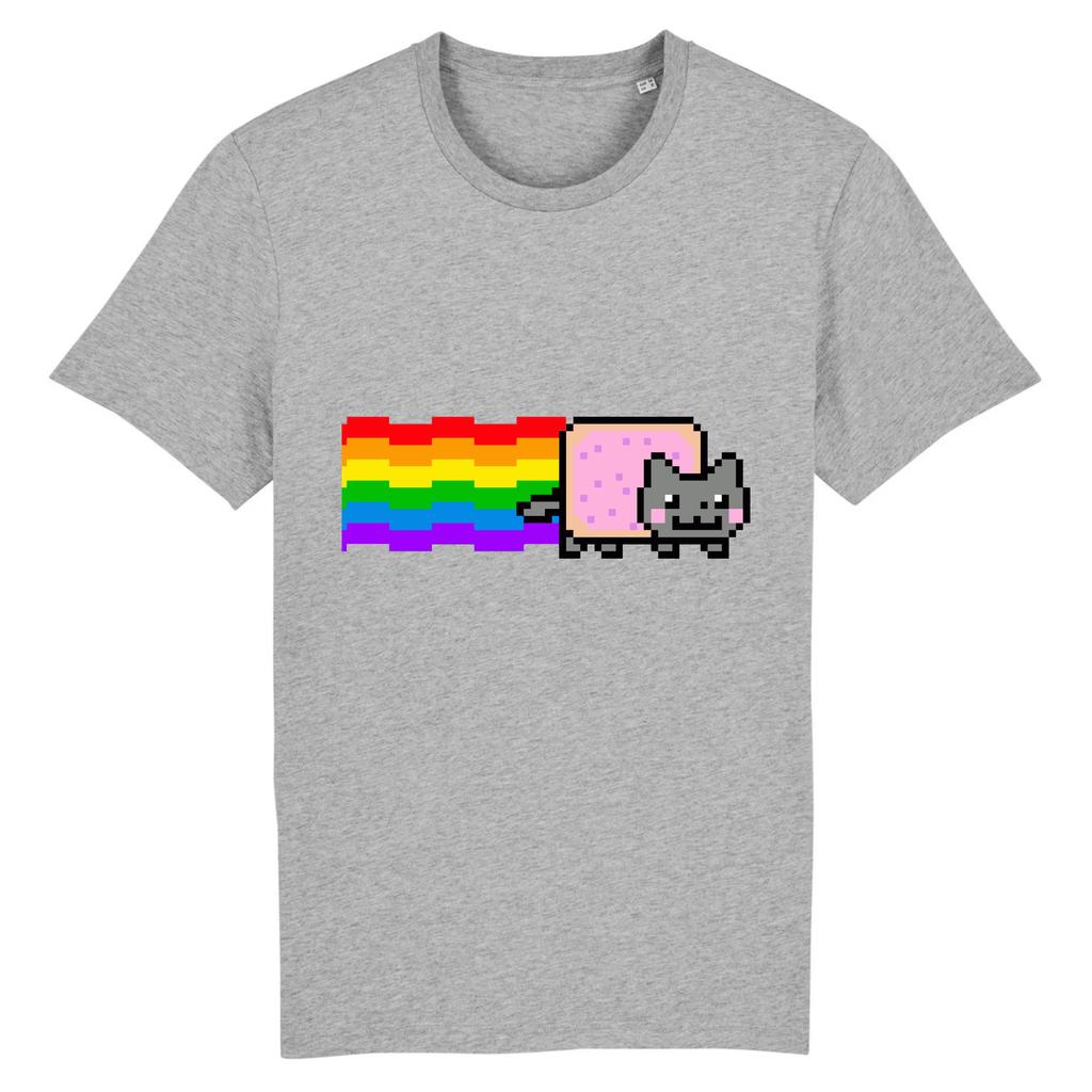 Funny Meme Creative Top Hip Hop Y2K Vintage Print Short Sleeve Nyan Cat with Rainbow T-Shirt Casual Loose Street Wear Unisex