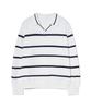 IRONYPORNO WHITELINE 86-Iroj365 Open-Neck Striped Long-Sleeve Knit White