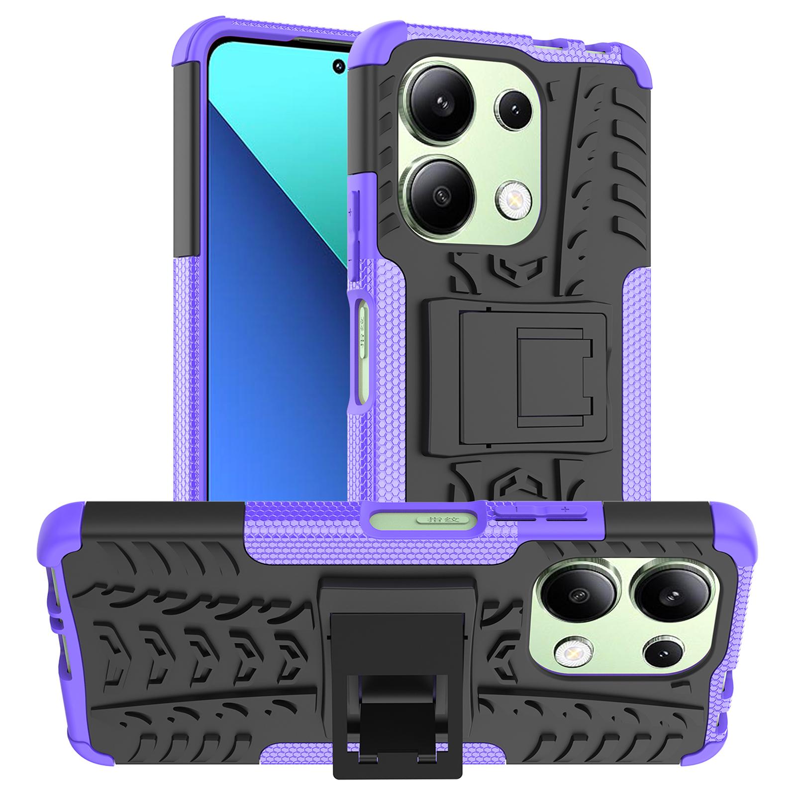 

For Xiaomi Redmi Note 13 4G Kickstand Case PC+TPU Tyre Pattern Protective Phone Cover Purple