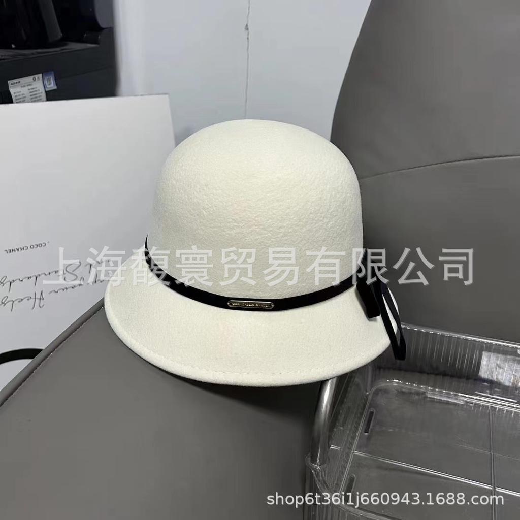 Autumn and winter with bow wool woolen basin hat bucket hat women's French Hepburn style casual versatile retro top hat