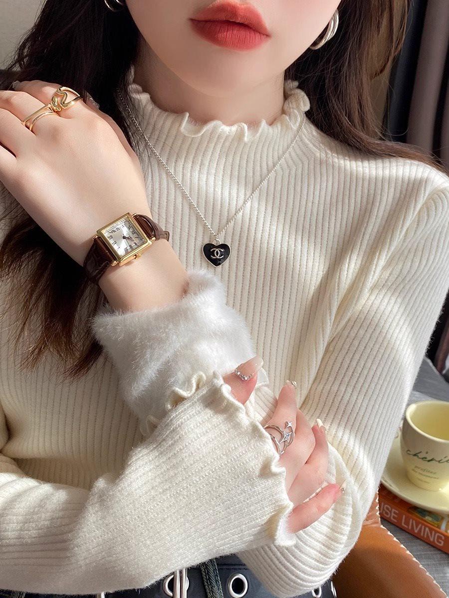 

Women s Fleece-Lined Thickened Knit Long-Sleeve Semi-High Neck Sweater for Autumn/Winter S (recommended for 75-90 jin)