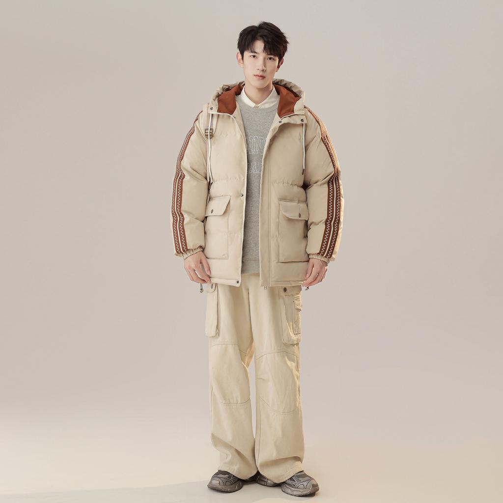 Men's Jacket Splicing Striped Contrasting Color Padded Jacket Couple Loose Bread Jacket Padded Jacket