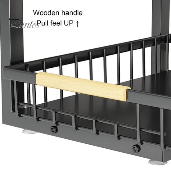 Under-Cabinet Storage Rack with Dual Sliding Trays Adjustable Height Metal Slide-Out Bathroom Kitchen Sink Organizer with Handle