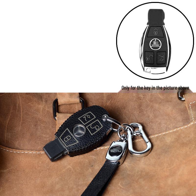 TPU Full-Wrap Cowhide Key Case for Mercedes E-Class & C-Class (E300L, C260L, C200L, GLC) - Unisex Design