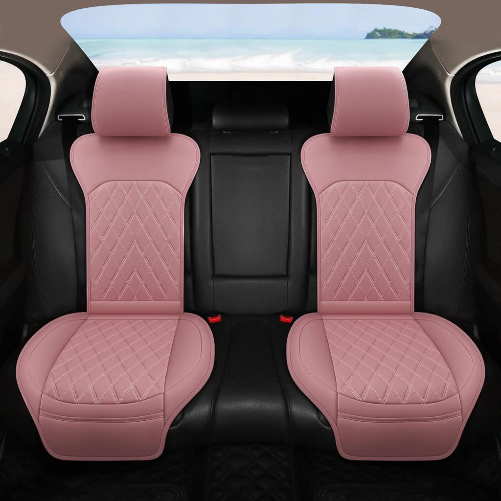 Universal Front Leather Car Seat Covers Pink 2 Pcs, Anti-Slip Waterproof Auto Driver Cushions Fit SUV Pickup Van Sedan