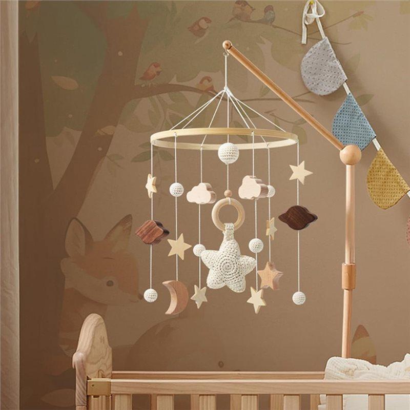 A58Z Baby Crib Wall Hanging, Wooden Wind Chime Ornament, Starry Sky Crib Mobile, Simple Baby Room Decoration