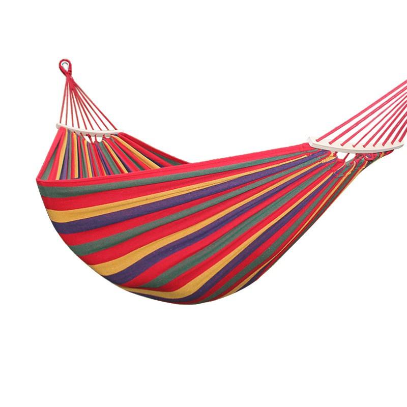 Outdoor Camping Hammock With Duckbill Anti-Tip Wooden Rods Heavy-Duty Canvas Nylon Fabric Reinforced Eyelets 200kg Load