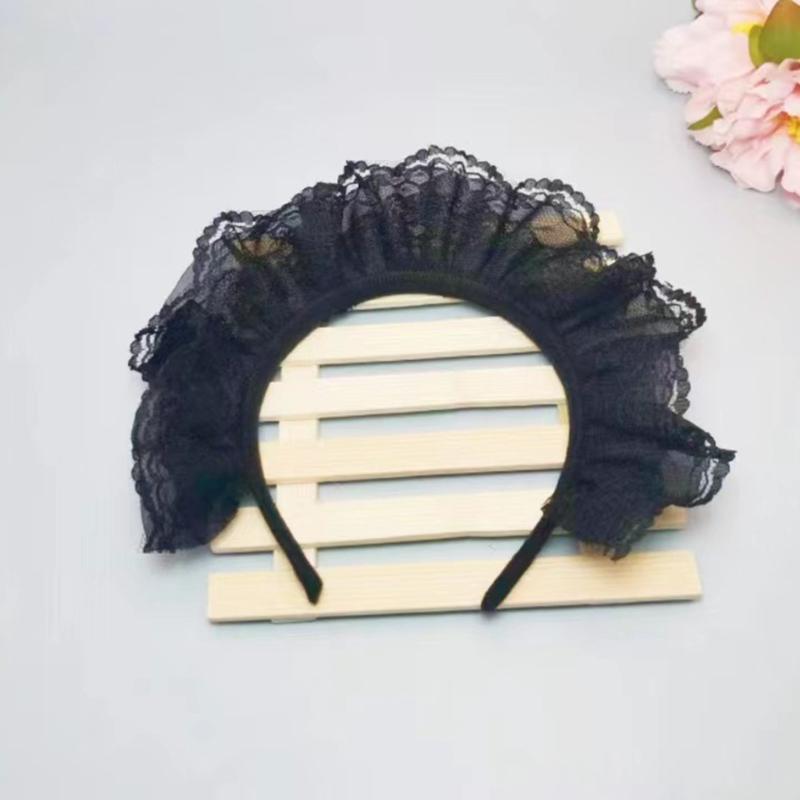 Women Pleated Lace Headbands Cosplay Maid Hairband Carnivals Halloween Headbands