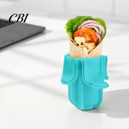 Kompakter Snack-Organizer Silikon-Burrito-Halter, Faltbare Wraps-Aufbewahrungsbox für Sandwich Hot Dog, Lebensmittelt Behälter Zusammenklappbar Sushi-Rolle Picknick Reise,