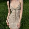 Spice Girl Pure Desire Sexy Floral Backless Mesh Suspender Dress Women's Summer New V-neck Slim Suspender Dress