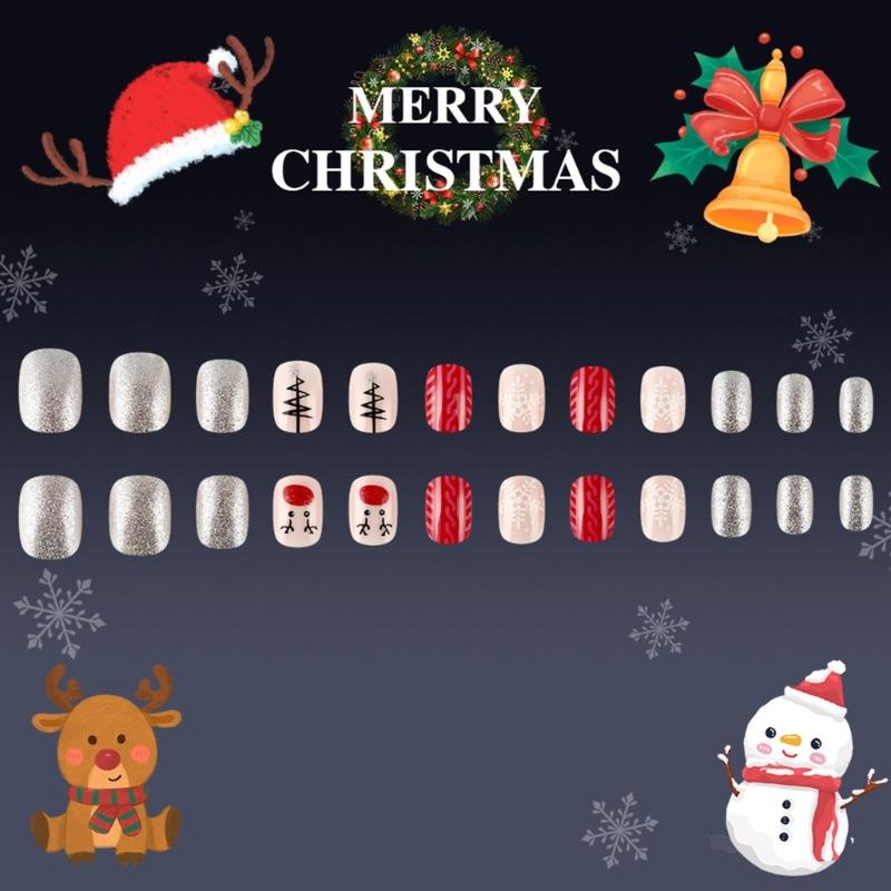 Full Cover Stick On Nail ABS Snowflakes Glittering Short Square Christmas Party Supplies Nail Art Decoration