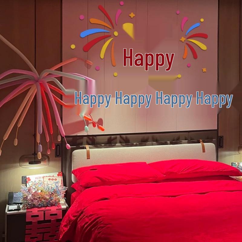 Set Decorazione Matrimonio Camera da Letto Doppia Felicità Rossa