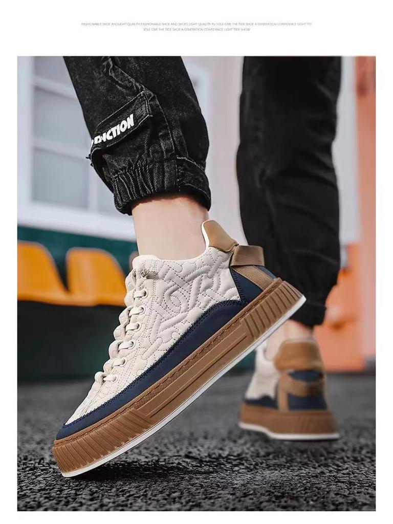 Men's Plus Size Breathable Canvas Shoes: Versatile Thick-Soled White Board Shoes for Sports & Casual Wear