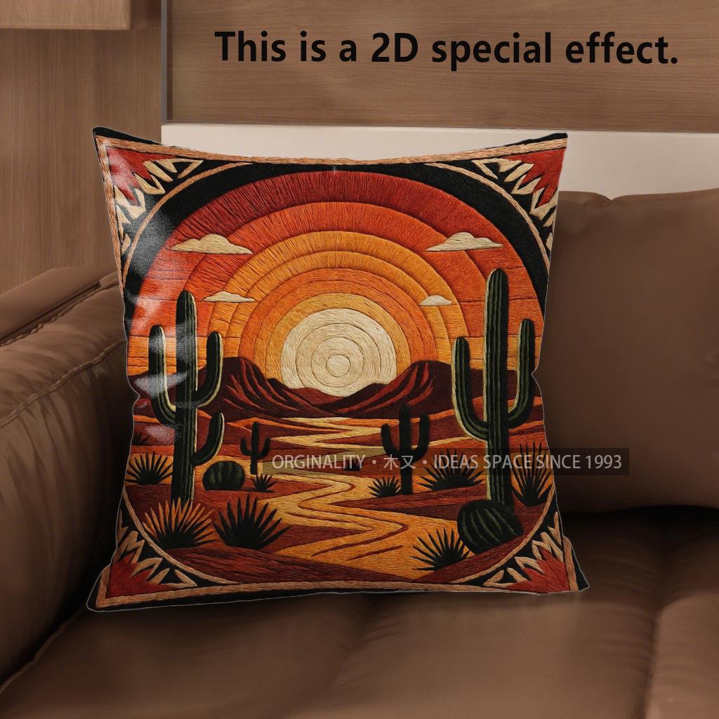 2D Sunset Desert Cactus Throw Pillow Covers Pattern Cushion Cover Suitable For Sofa Bedroom Car Pillow Cover