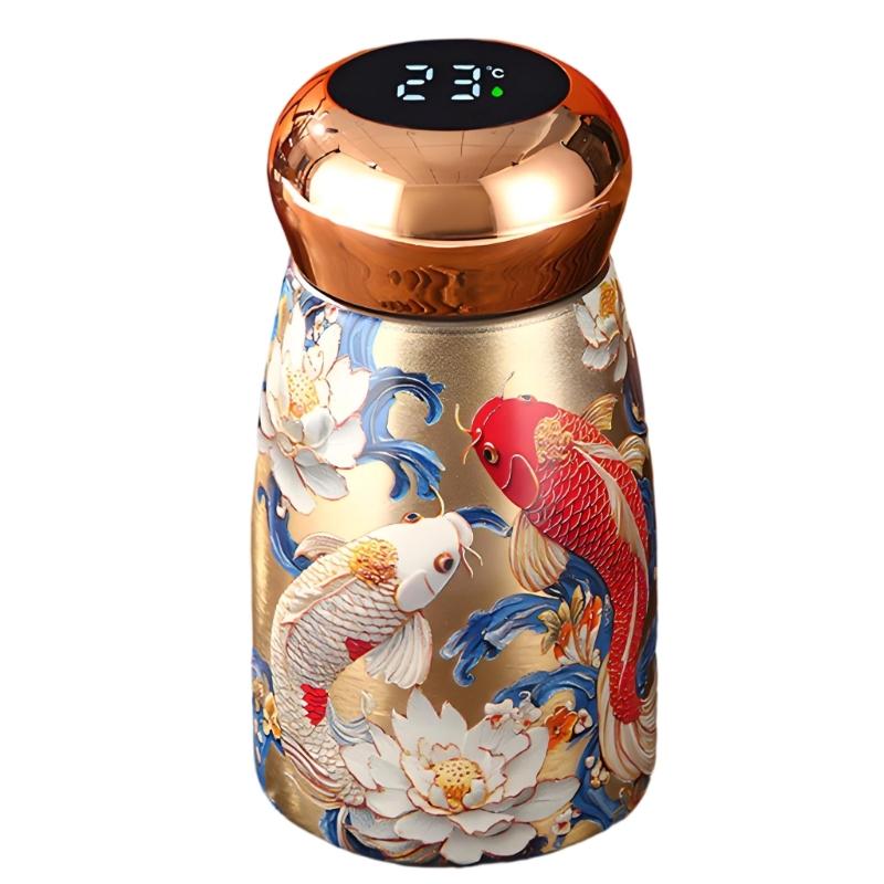 Stainless Steel Insulated Tumblers with Temperature Display, Decorative Florals Print Mini Thermal Cup for Office Desk Tea Coffee Beverage